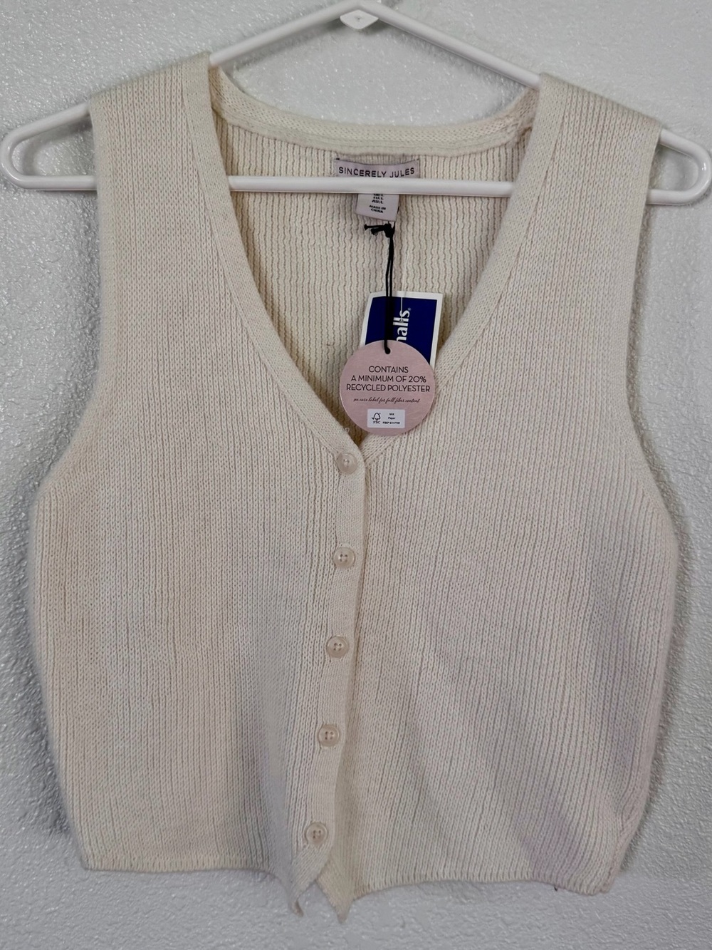 NWT Sincerely Jules Cream Knit Button Front Sweater Vest | Size M